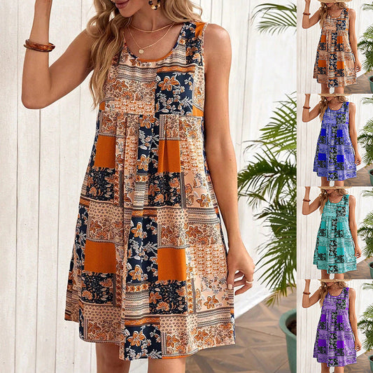 Printed A-Line Sleeveless Dress by Zarusova