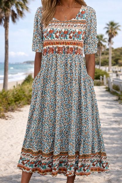 Letní midi šaty Zarusova s květinovým vzorem v boho stylu