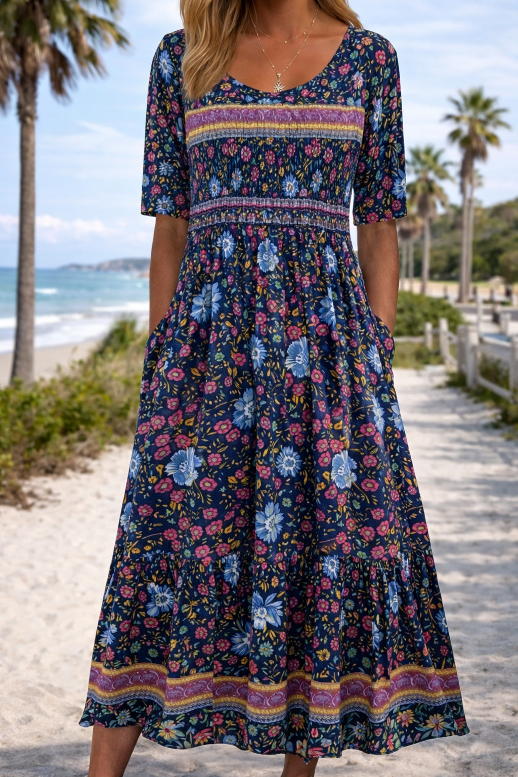 Letní midi šaty Zarusova s květinovým vzorem v boho stylu