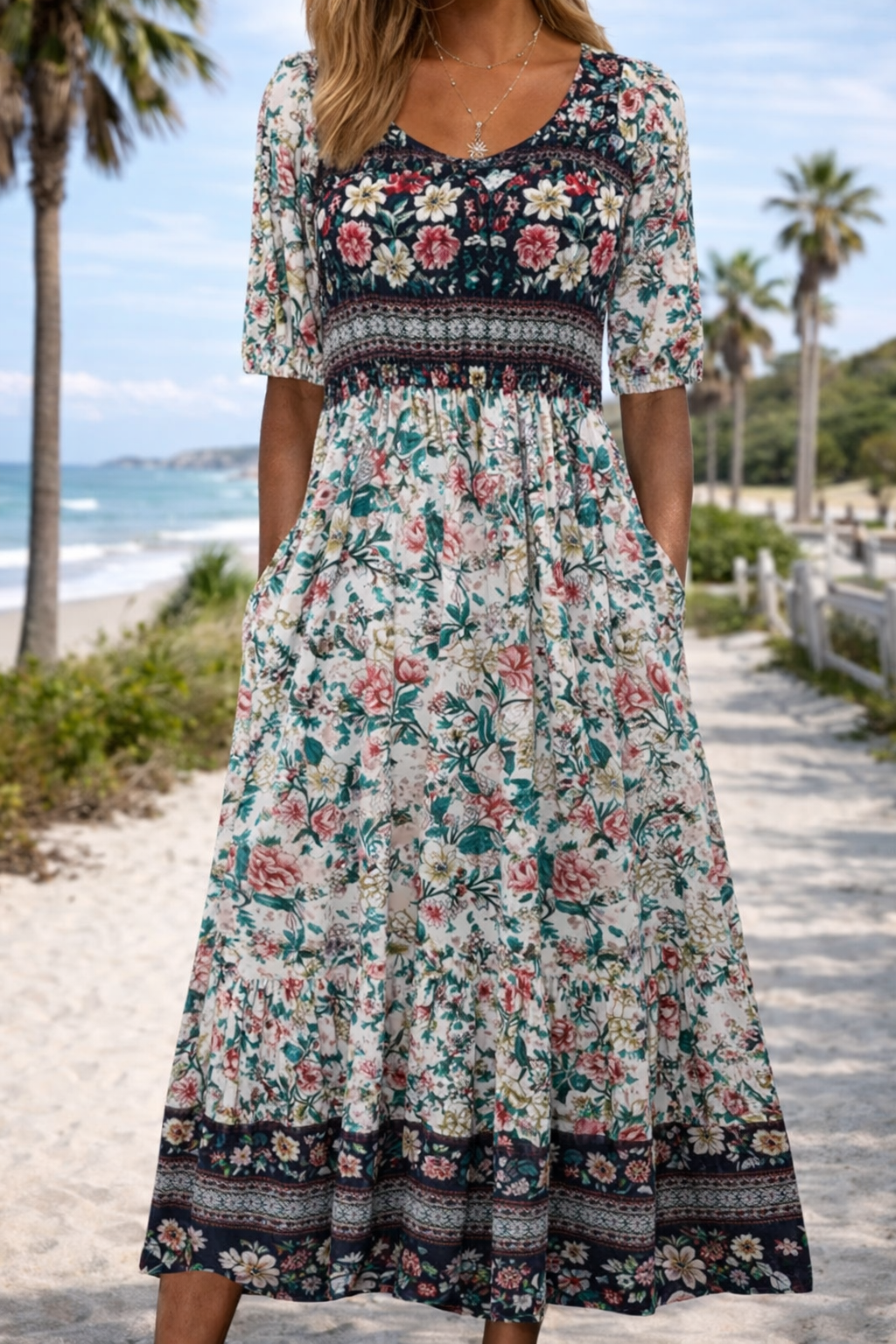 Letní midi šaty Zarusova s květinovým vzorem v boho stylu