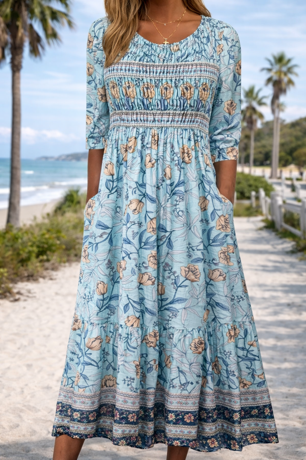 Letní midi šaty Zarusova s květinovým vzorem v boho stylu
