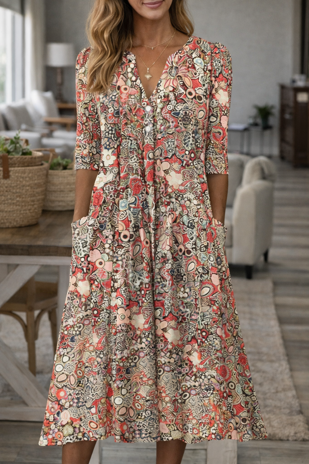 Boho květinové šaty s výstřihem do V od Zarusova