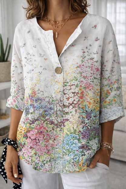 Květinový potisk Zarusova Button V Casual Top
