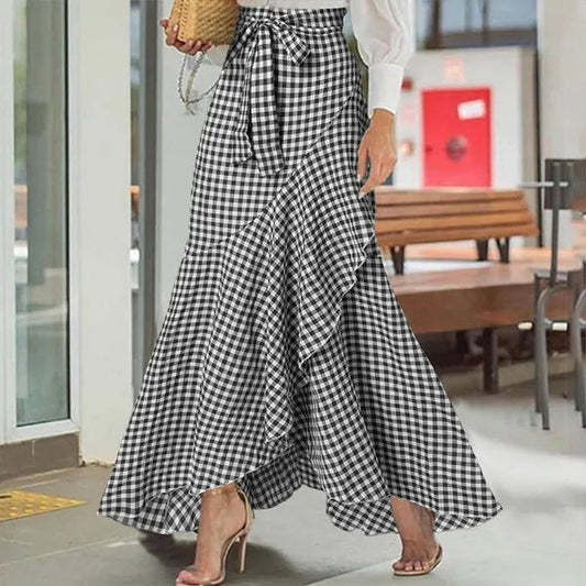 Plaid Ruffle Maxi Skirt by Zarusova