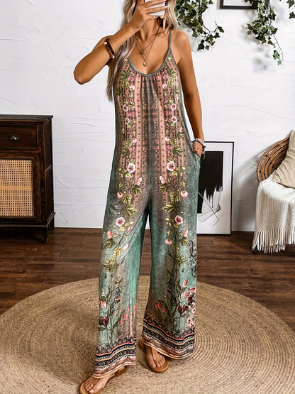 Overal s potiskem Zarusova a květinovým vzorem v boho stylu