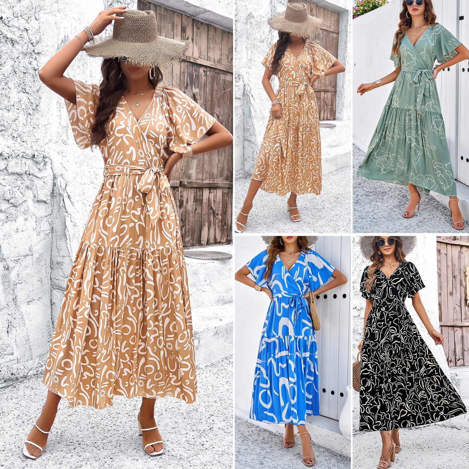Chic Geometric Zarusova Short Sleeve Midi Dress