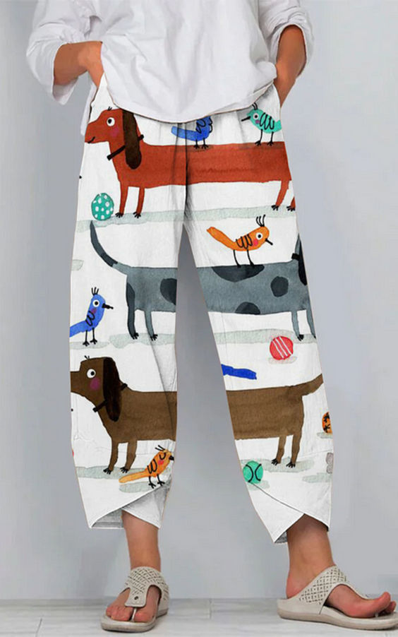 Kalhoty Artful Linen Zarusova s 3D vzorem