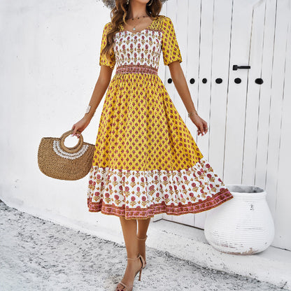 Letní midi šaty Zarusova s potiskem v boho stylu