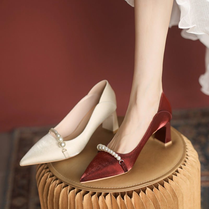 Elegant Pearl Pointed Heels by Zarusova