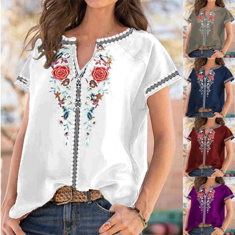 Ethnic Print Short Sleeve Top Zarusova