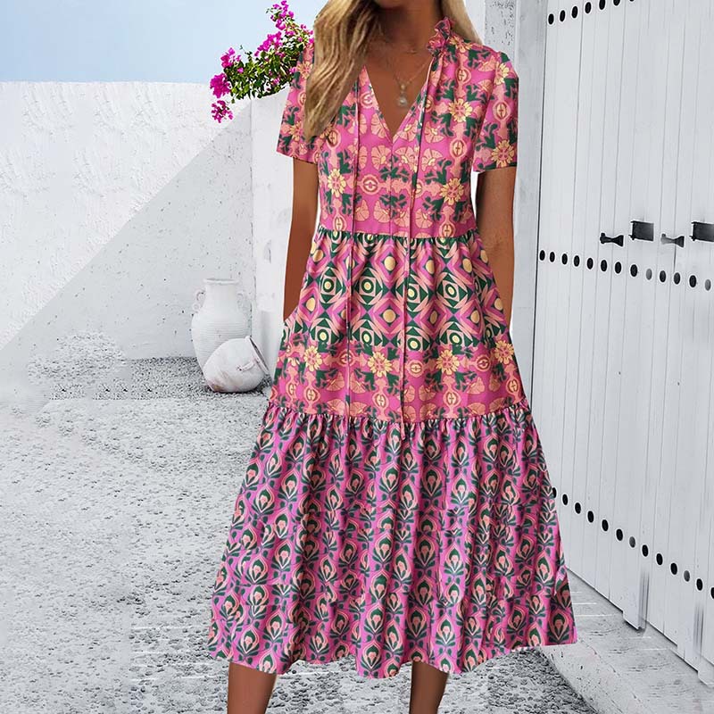 Vibrant Printed Zarusova Summer Midi Dress