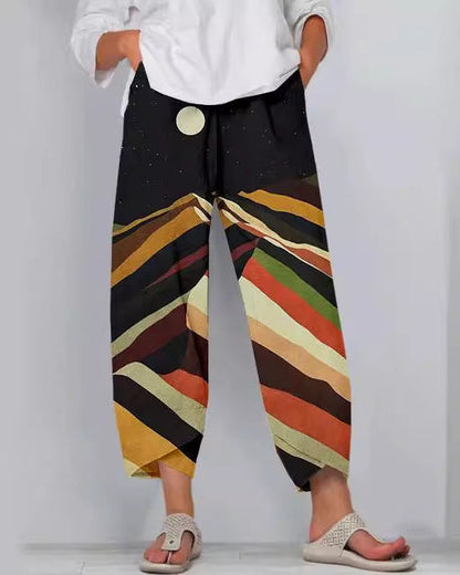 Kalhoty Artful Linen Zarusova s 3D vzorem