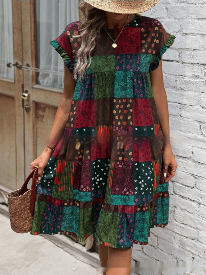 Letní midi šaty Zarusova s patchworkovým vzorem v boho stylu