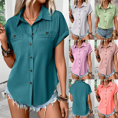 Pleated Shoulder Short Sleeve Top by Zarusova