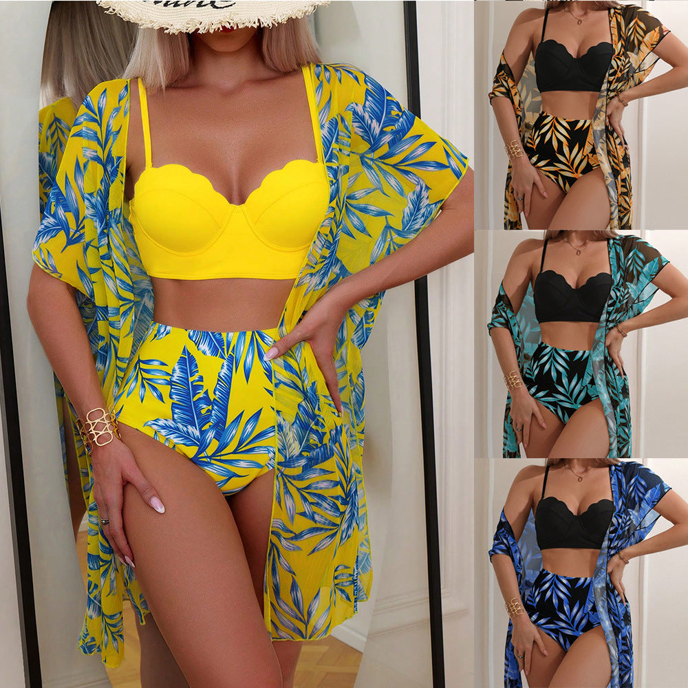Vibrant Maple Leaf High Waist Bikini by Zarusova