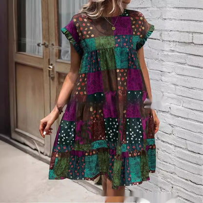 Letní midi šaty Zarusova s patchworkovým vzorem v boho stylu