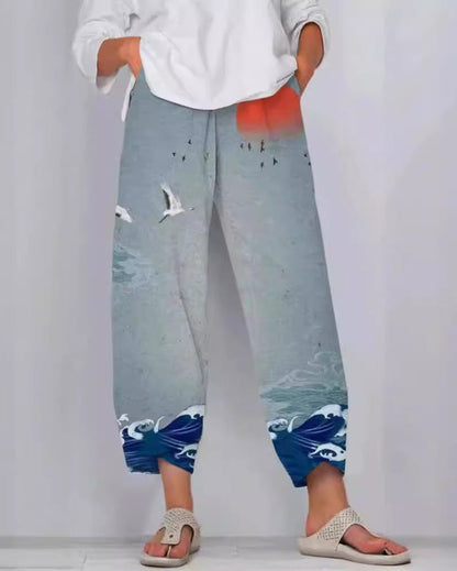 Kalhoty Artful Linen Zarusova s 3D vzorem