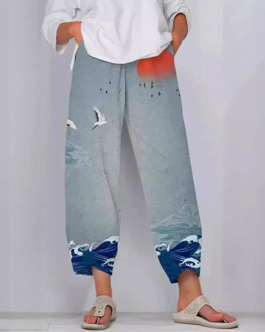 Kalhoty Artful Linen Zarusova s 3D vzorem