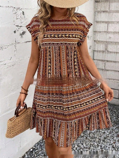 Letní midi šaty Zarusova s patchworkovým vzorem v boho stylu
