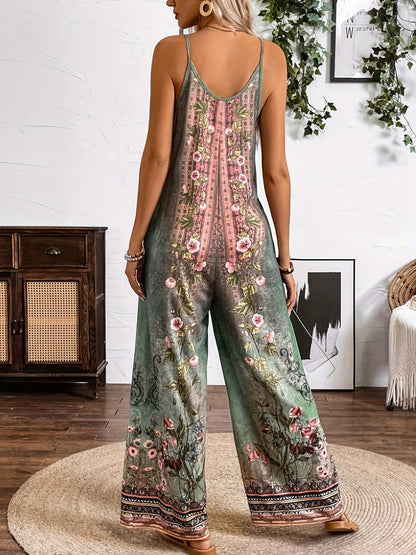 Overal s potiskem Zarusova a květinovým vzorem v boho stylu
