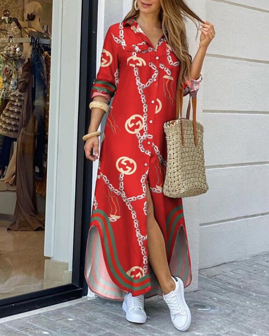 Elegantní potiskem zdobené dlouhé košilové šaty Zarusova