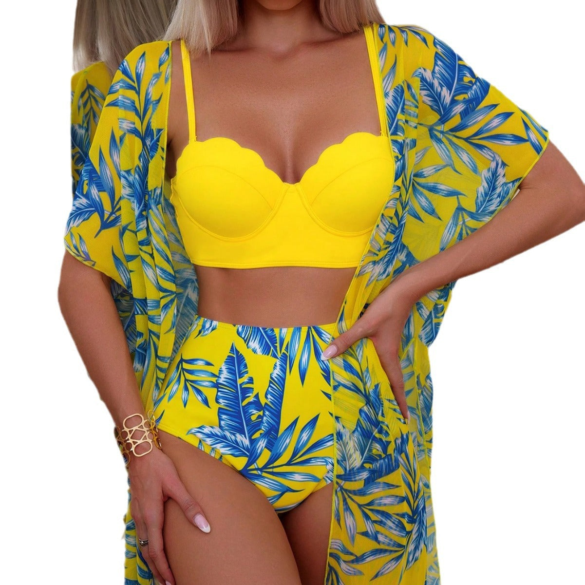 Bikiny s vysokým pasem a zářivým vzorem javorového listu od Zarusova