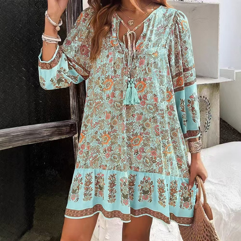 Boho květinové midi šaty Zarusova s výstřihem do V