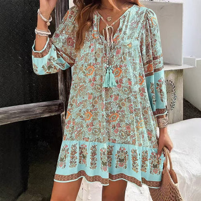 Boho květinové midi šaty Zarusova s výstřihem do V