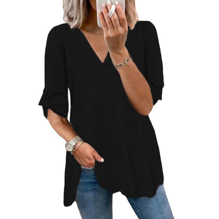 Elegantní volný šifonový top s výstřihem do V od Zarusova
