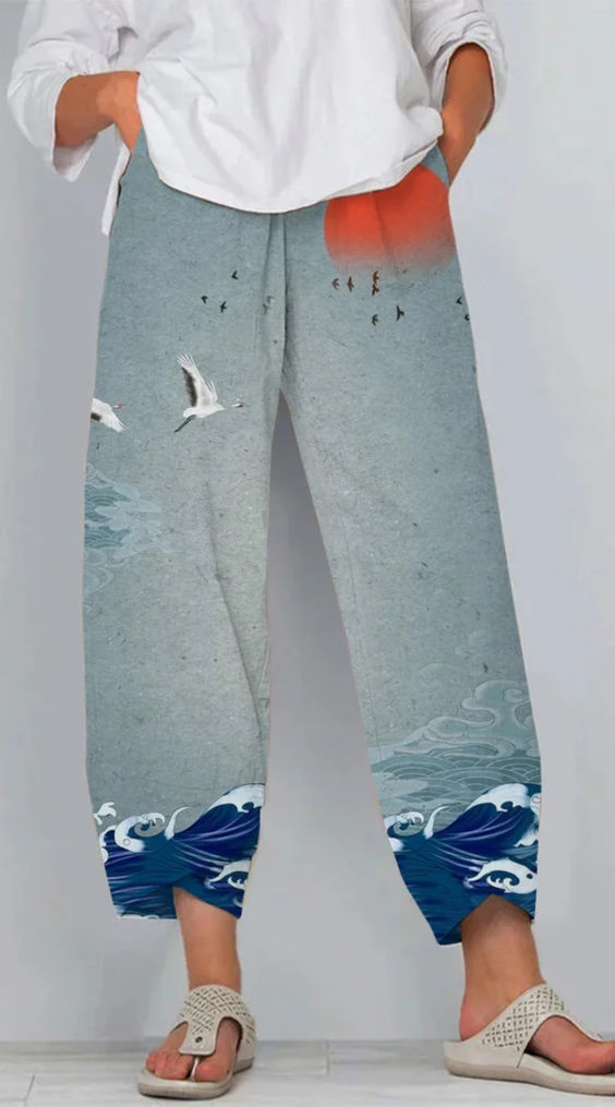 Kalhoty Artful Linen Zarusova s 3D vzorem