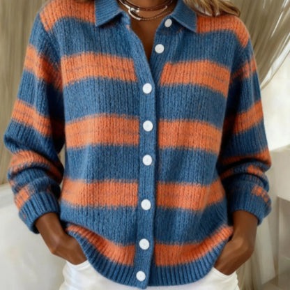 Cozy Stripe Cardigan Blouse by Zarusova