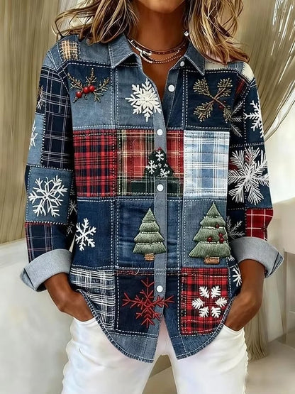 Kostkovaná barevná halenka s dlouhým rukávem Zarusova